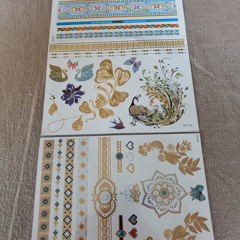 3 sheets Golden Silver Temporary Tattoo - Picture 2 of 16